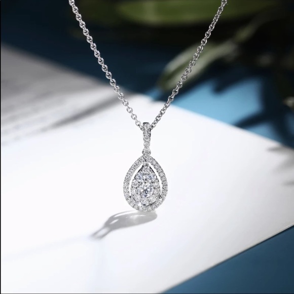 New 925 Silver Luxury Drop Water Diamond Necklace - Picture 3 of 6